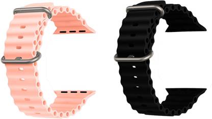 Priavy Ocean Smart Watch Strap Belt for Ultra Watch 49 mm, Series 8 / 7 45 mm, Series 6 / 5 / 4 44 mm, Series 3 42 mm, T800 Ultra, Watch 8 Ultra, i8 Pro Max, W26, T800. Smart Watch Strap(Pink, Black ) Smart Watch Strap