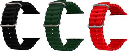 Priavy Ocean Smart Watch Strap Belt for Ultra Watch 49 mm, Series 8 / 7 45 mm, Series 6 / 5 / 4 44 mm, Series 3 42 mm, T800 Ultra, Watch 8 Ultra, i8 Pro Max, W26, T800. Smart Watch Strap(Black, Green, Red ) Smart Watch Strap