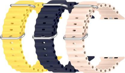 Geo SPORTS Silicone Ocean Adjustable Metal-Hook Premium Yellow, Navyblue and Pink straps Smart Watch Strap