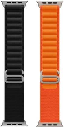FunFlickers Alpine Loop Smart Watch Strap Belt for Ultra Watch 49 mm, Series 8 / 7 45 mm, Series 6 / 5 / 4 44 mm, Series 3 / 2 / 1 42 mm, T800 Ultra, Watch 8 Ultra, i8 Pro Max, W26, T800 Smart Watch Strap (Black, Orange) Smart Watch Strap