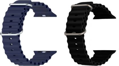 Priavy Ocean Smart Watch Strap Belt for Ultra Watch 49 mm, Series 8 / 7 45 mm, Series 6 / 5 / 4 44 mm, Series 3 42 mm, T800 Ultra, Watch 8 Ultra, i8 Pro Max, W26, T800. Smart Watch Strap(Blue, Black ) Smart Watch Strap