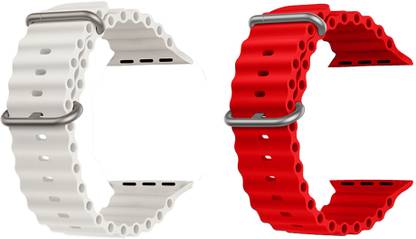 Priavy Ocean Smart Watch Strap Belt for Ultra Watch 49 mm, Series 8 / 7 45 mm, Series 6 / 5 / 4 44 mm, Series 3 42 mm, T800 Ultra, Watch 8 Ultra, i8 Pro Max, W26, T800. Smart Watch Strap(White, red ) Smart Watch Strap