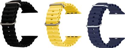 Priavy Ocean Smart Watch Strap Belt for Ultra Watch 49 mm, Series 8 / 7 45 mm, Series 6 / 5 / 4 44 mm, Series 3 42 mm, T800 Ultra, Watch 8 Ultra, i8 Pro Max, W26, T800. Smart Watch Strap(Black, Yellow, Blue) Smart Watch Strap