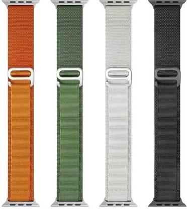 kingbell Alpine Loop Nylon Bands/Straps Compatible with Watch 49mm 45mm 44mm 42mm Men & Women, Adjustable Strap with Metal G-Hook Premium black ,green ,orange and white Strap for iWatch Ultra Series SE 8 7 6 5 4 3 2 1 (Only Alpine Loop Strap for Apple iWatch, Watch NOT Included)( pack of 4) Smart Watch Strap