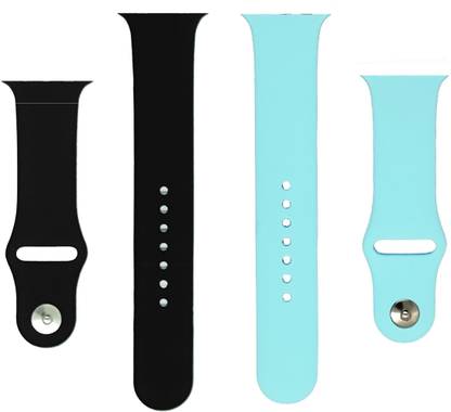 BLACK LOVIES Watch Strap Compatible with Apple Watch Straps 42mm 44mm, Soft Silicone Belt Sport Wristbands Smart Watch Band for iWatch Series SE 6/5/4/3/2/1 (PACK OF 2) Smart Watch Strap (BLACK- LIGHT BLUE) Smart Watch Strap