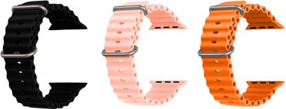 Priavy Ocean Smart Watch Strap Belt for Ultra Watch 49 mm, Series 8 / 7 45 mm, Series 6 / 5 / 4 44 mm, Series 3 42 mm, T800 Ultra, Watch 8 Ultra, i8 Pro Max, W26, T800. Smart Watch Strap(Black, Pink, orange) Smart Watch Strap