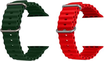 Priavy Ocean Smart Watch Strap Belt for Ultra Watch 49 mm, Series 8 / 7 45 mm, Series 6 / 5 / 4 44 mm, Series 3 42 mm, T800 Ultra, Watch 8 Ultra, i8 Pro Max, W26, T800. Smart Watch Strap(Green, Red ) Smart Watch Strap