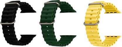 Priavy Ocean Smart Watch Strap Belt for Ultra Watch 49 mm, Series 8 / 7 45 mm, Series 6 / 5 / 4 44 mm, Series 3 42 mm, T800 Ultra, Watch 8 Ultra, i8 Pro Max, W26, T800. Smart Watch Strap(Black, Green, Yellow) Smart Watch Strap