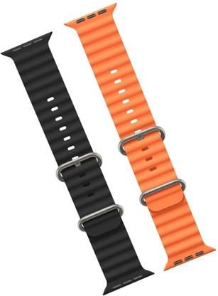 Priavy Black & Orange silicon Smart Watch strap for iWatch Bands Ultra 49mm 45mm 44mm 42mm ocean Smart Watch Strap