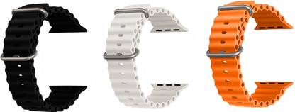Priavy Ocean Smart Watch Strap Belt for Ultra Watch 49 mm, Series 8 / 7 45 mm, Series 6 / 5 / 4 44 mm, Series 3 42 mm, T800 Ultra, Watch 8 Ultra, i8 Pro Max, W26, T800. Smart Watch Strap(Black, White, Orange) Smart Watch Strap