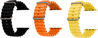 Priavy Ocean Smart Watch Strap Belt for Ultra Watch 49 mm, Series 8 / 7 45 mm, Series 6 / 5 / 4 44 mm, Series 3 42 mm, T800 Ultra, Watch 8 Ultra, i8 Pro Max, W26, T800. Smart Watch Strap(Black, orange, Yellow) Smart Watch Strap