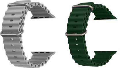 Priavy Ocean Smart Watch Strap Belt for Ultra Watch 49 mm, Series 8 / 7 45 mm, Series 6 / 5 / 4 44 mm, Series 3 42 mm, T800 Ultra, Watch 8 Ultra, i8 Pro Max, W26, T800. Smart Watch Strap(Grey, Green ) Smart Watch Strap