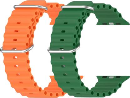 Geo SPORTS Silicone Ocean Adjustable Metal-Hook Premium Orange and Green straps Smart Watch Strap