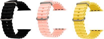 Priavy Ocean Smart Watch Strap Belt for Ultra Watch 49 mm, Series 8 / 7 45 mm, Series 6 / 5 / 4 44 mm, Series 3 42 mm, T800 Ultra, Watch 8 Ultra, i8 Pro Max, W26, T800. Smart Watch Strap(Black, Pink, Yellow ) Smart Watch Strap