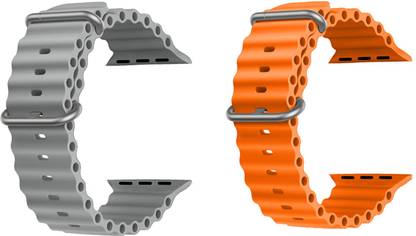 Priavy Ocean Smart Watch Strap Belt for Ultra Watch 49 mm, Series 8 / 7 45 mm, Series 6 / 5 / 4 44 mm, Series 3 42 mm, T800 Ultra, Watch 8 Ultra, i8 Pro Max, W26, T800. Smart Watch Strap(Grey, orange ) Smart Watch Strap