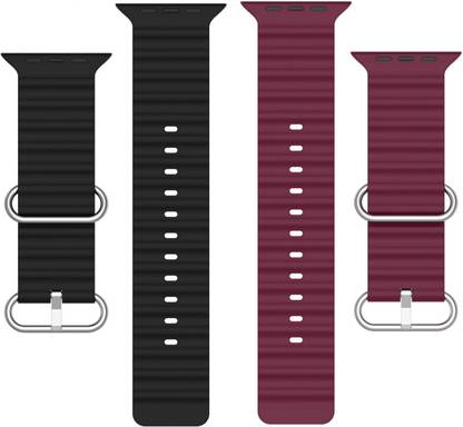 BLACK LOVIES Watch Strap Compatible with Apple Watch Straps 42mm 44mm, Soft Silicone Belt Sport Wristbands Smart Watch Band for iWatch Series SE 6/5/4/3/2/1 (PACK OF 2) Smart Watch Strap (BLACK- WHITE) Smart Watch Strap