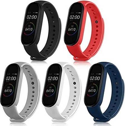 Asotai Adjustable Xiaomi Mi Band 5 &Mi Band 6 Watch Strap Silicone Set of 5(Only strap) Smart Band Strap