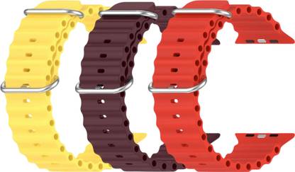 Geo SPORTS Silicone Ocean Adjustable Metal-Hook Premium Yellow, Purple and Red straps Smart Watch Strap