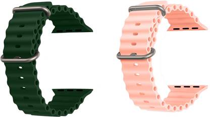 Priavy Ocean Smart Watch Strap Belt for Ultra Watch 49 mm, Series 8 / 7 45 mm, Series 6 / 5 / 4 44 mm, Series 3 42 mm, T800 Ultra, Watch 8 Ultra, i8 Pro Max, W26, T800. Smart Watch Strap(Green, Pink ) Smart Watch Strap