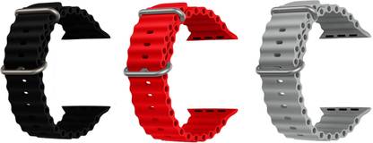 Priavy Ocean Smart Watch Strap Belt for Ultra Watch 49 mm, Series 8 / 7 45 mm, Series 6 / 5 / 4 44 mm, Series 3 42 mm, T800 Ultra, Watch 8 Ultra, i8 Pro Max, W26, T800. Smart Watch Strap(Black, Red, Grey ) Smart Watch Strap