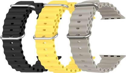 Geo SPORTS Silicone Ocean Adjustable Metal-Hook Premium Black, Yellow and Grey straps Smart Watch Strap