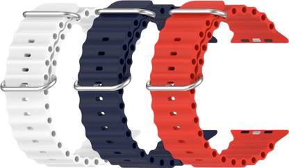 Geo SPORTS Silicone Ocean Adjustable Metal-Hook Premium White, Navyblue and Red straps Smart Watch Strap