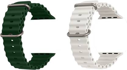 Priavy Ocean Smart Watch Strap Belt for Ultra Watch 49 mm, Series 8 / 7 45 mm, Series 6 / 5 / 4 44 mm, Series 3 42 mm, T800 Ultra, Watch 8 Ultra, i8 Pro Max, W26, T800. Smart Watch Strap(Green, White ) Smart Watch Strap
