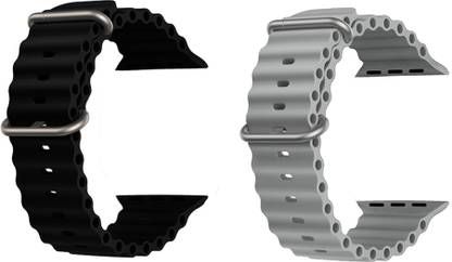 Priavy Ocean Smart Watch Strap Belt for Ultra Watch 49 mm, Series 8 / 7 45 mm, Series 6 / 5 / 4 44 mm, Series 3 42 mm, T800 Ultra, Watch 8 Ultra, i8 Pro Max, W26, T800. Smart Watch Strap(Black, Grey ) Smart Watch Strap