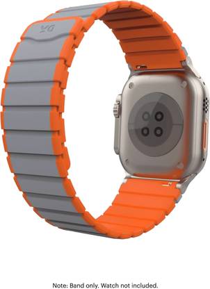 DailyObjects Grey-Orange Lightweight Rim Snap On Smartwatch Wrist Band/Straps | Compatible With Apple Watchbands (42/44/45/49mm) | High Strength Silicone With Water Resistant Material | Magnetic Closure | Adjustable Strap For Apple Ultra iWatch Series SE 9 8 7 6 5 4 3 2 1 Smart Watch Strap Smart Watch Strap