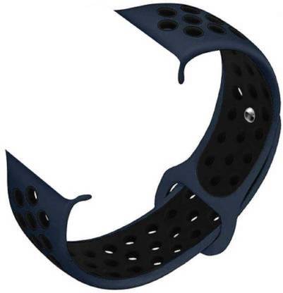 Big Wings Soft Silicone Dual Color Sport Strap Band (Navy Blue, Black Air Holes) Smart Watch Strap