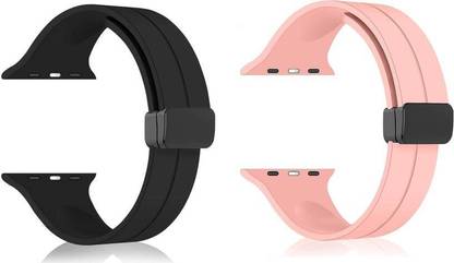 Priavy Smart magnetic Watch Strap Belt for Ultra Watch 49 mm, Series 8 / 7 45 mm, Series 6 / 5 / 4 44 mm, Series 3 / 2 / 1 42 mm, T800 Ultra, Watch 8 Ultra, i8 Pro Max, W26, T800(black,peach ) Smart Watch Strap