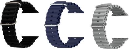 Priavy Ocean Smart Watch Strap Belt for Ultra Watch 49 mm, Series 8 / 7 45 mm, Series 6 / 5 / 4 44 mm, Series 3 42 mm, T800 Ultra, Watch 8 Ultra, i8 Pro Max, W26, T800. Smart Watch Strap(Black, Blue, grey ) Smart Watch Strap