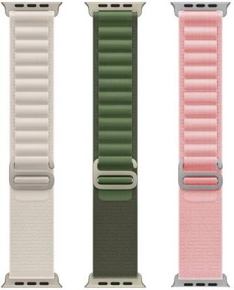 FunFlickers Alpine Loop Smart Watch Strap Belt for Ultra Watch 49 mm, Series 8 / 7 45 mm, Series 6 / 5 / 4 44 mm, Series 3 / 2 / 1 42 mm, T800 Ultra, Watch 8 Ultra, i8 Pro Max, W26, T800 Smart Watch Strap (White,Green,Pink) Smart Watch Strap