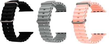 Priavy Ocean Smart Watch Strap Belt for Ultra Watch 49 mm, Series 8 / 7 45 mm, Series 6 / 5 / 4 44 mm, Series 3 42 mm, T800 Ultra, Watch 8 Ultra, i8 Pro Max, W26, T800. Smart Watch Strap(Black, Grey, Pink ) Smart Watch Strap