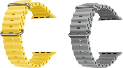 Priavy Ocean Smart Watch Strap Belt for Ultra Watch 49 mm, Series 8 / 7 45 mm, Series 6 / 5 / 4 44 mm, Series 3 42 mm, T800 Ultra, Watch 8 Ultra, i8 Pro Max, W26, T800. Smart Watch Strap(Yellow, Grey ) Smart Watch Strap