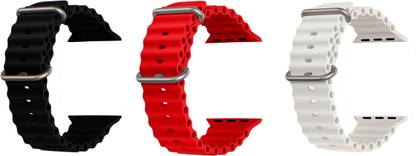 Priavy Ocean Smart Watch Strap Belt for Ultra Watch 49 mm, Series 8 / 7 45 mm, Series 6 / 5 / 4 44 mm, Series 3 42 mm, T800 Ultra, Watch 8 Ultra, i8 Pro Max, W26, T800. Smart Watch Strap(Black, Red, White ) Smart Watch Strap