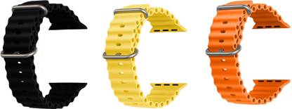 Priavy Ocean Smart Watch Strap Belt for Ultra Watch 49 mm, Series 8 / 7 45 mm, Series 6 / 5 / 4 44 mm, Series 3 42 mm, T800 Ultra, Watch 8 Ultra, i8 Pro Max, W26, T800. Smart Watch Strap(Black, Yellow, Orange) Smart Watch Strap