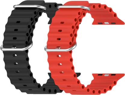 Geo SPORTS Silicone Ocean Adjustable Metal-Hook Premium black and red straps Smart Watch Strap