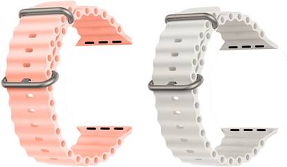 Priavy Ocean Smart Watch Strap Belt for Ultra Watch 49 mm, Series 8 / 7 45 mm, Series 6 / 5 / 4 44 mm, Series 3 42 mm, T800 Ultra, Watch 8 Ultra, i8 Pro Max, W26, T800. Smart Watch Strap(Pink, White ) Smart Watch Strap