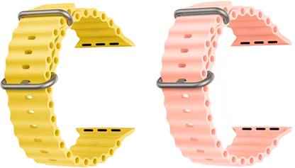 Priavy Ocean Smart Watch Strap Belt for Ultra Watch 49 mm, Series 8 / 7 45 mm, Series 6 / 5 / 4 44 mm, Series 3 42 mm, T800 Ultra, Watch 8 Ultra, i8 Pro Max, W26, T800. Smart Watch Strap(Yellow, Pink) Smart Watch Strap