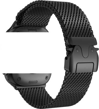 Jape Parachute Buckle Stainless Steel Metal Straps Compatible With Apple Watch Band 46mm Series 10, iwatch Ultra 2|Ultra Band 49mm, 9|8|7 45mm, SE2|6|5|4 44mm, 3|2|1 42mm - Black Smart Watch Strap