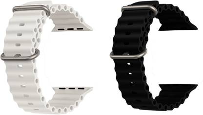 Priavy Ocean Smart Watch Strap Belt for Ultra Watch 49 mm, Series 8 / 7 45 mm, Series 6 / 5 / 4 44 mm, Series 3 42 mm, T800 Ultra, Watch 8 Ultra, i8 Pro Max, W26, T800. Smart Watch Strap(White, black ) Smart Watch Strap