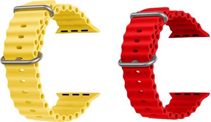 Priavy Ocean Smart Watch Strap Belt for Ultra Watch 49 mm, Series 8 / 7 45 mm, Series 6 / 5 / 4 44 mm, Series 3 42 mm, T800 Ultra, Watch 8 Ultra, i8 Pro Max, W26, T800. Smart Watch Strap(Yellow, Red ) Smart Watch Strap