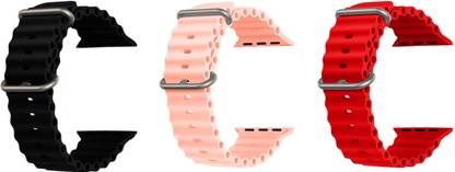 Priavy Ocean Smart Watch Strap Belt for Ultra Watch 49 mm, Series 8 / 7 45 mm, Series 6 / 5 / 4 44 mm, Series 3 42 mm, T800 Ultra, Watch 8 Ultra, i8 Pro Max, W26, T800. Smart Watch Strap(Black, Pink, Red ) Smart Watch Strap