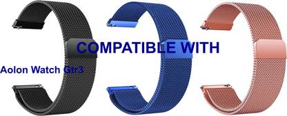ACM WSM4M22BKBLRSG3859 Pack of 3 Watch Strap Magnetic 22mm for Aolon Watch Gtr3 Smartwatch (Black/Blue/Rose Gold) Smart Watch Strap