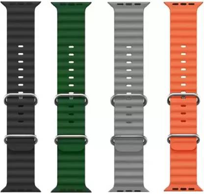 glowician Smart Watch Strap Belt for Ultra Watch 49 mm, Series 8 / 7 45 mm, Series 6 / 5 / 4 44 mm, Series 3 / 2 / 1 42 mm, T800 Ultra, Watch 8 Ultra, i8 Pro Max, W26, T800. Smart Watch Strap (Black, Green, Grey, Orange) Smart Watch Strap