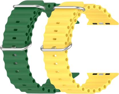 Geo SPORTS Silicone Ocean Adjustable Metal-Hook Premium Green and Yellow straps Smart Watch Strap