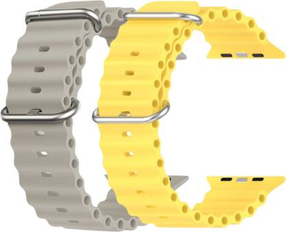 Geo SPORTS Silicone Ocean Adjustable Metal-Hook Premium yellow and grey straps Smart Watch Strap