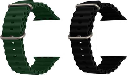 Priavy Ocean Smart Watch Strap Belt for Ultra Watch 49 mm, Series 8 / 7 45 mm, Series 6 / 5 / 4 44 mm, Series 3 42 mm, T800 Ultra, Watch 8 Ultra, i8 Pro Max, W26, T800. Smart Watch Strap(Green, Black ) Smart Watch Strap