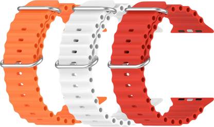 Geo SPORTS Silicone Ocean Adjustable Metal-Hook Premium Orange, White and Red straps Smart Watch Strap